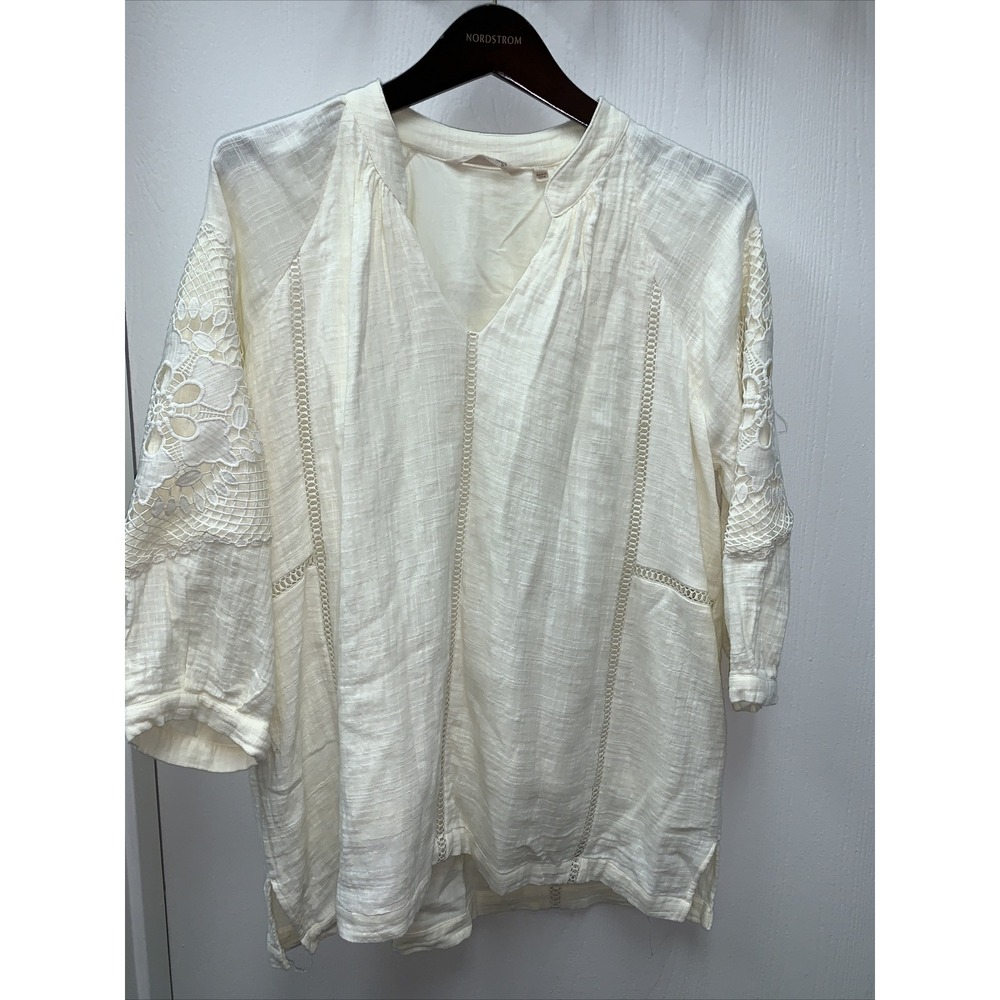 Soft Surroundings Womens Magnolia Gauze Tunic Size Large Off White Lined